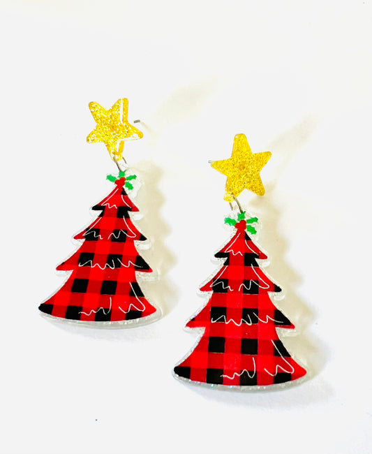 Christmas Plaid Tree Earrings